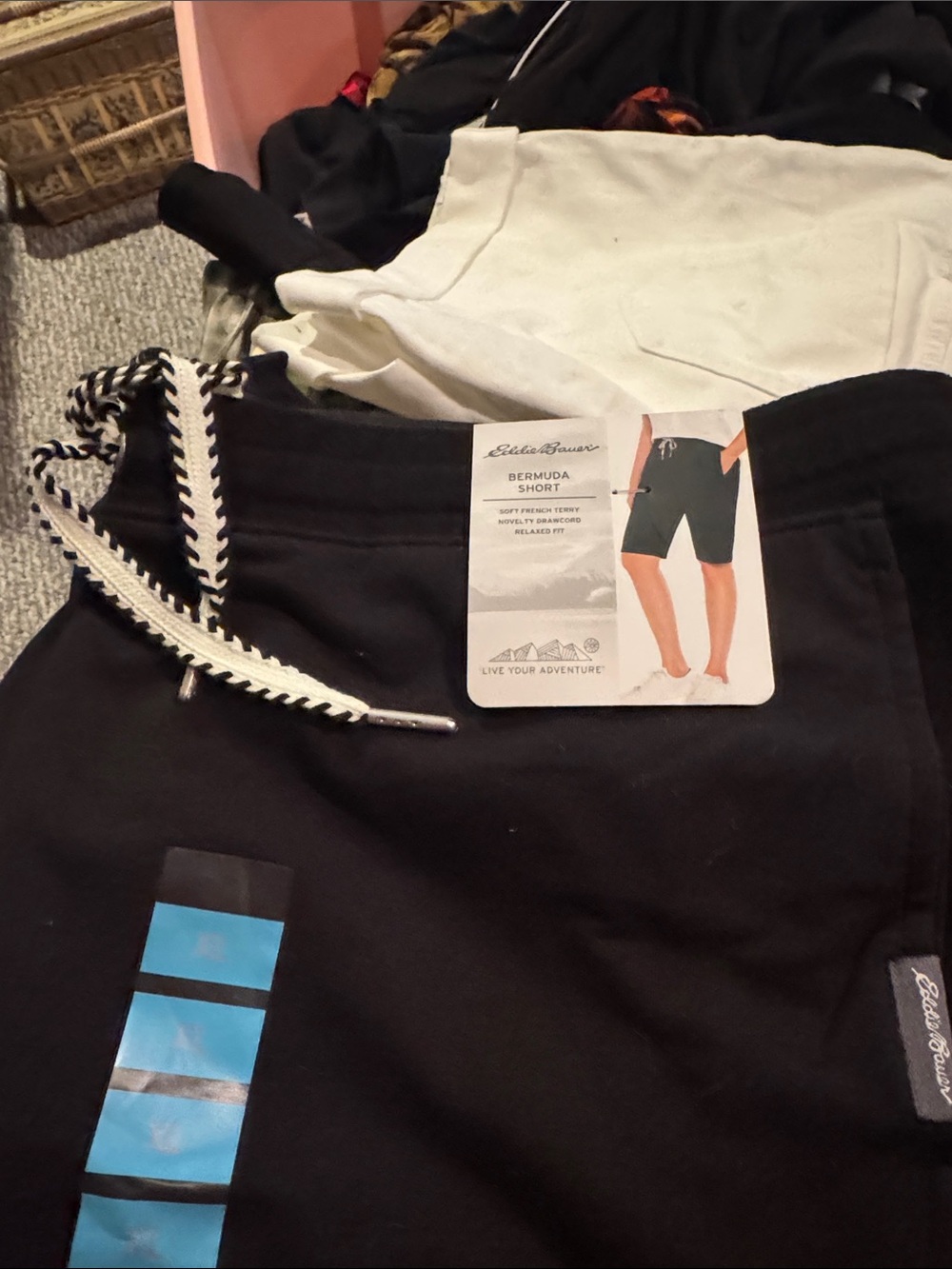 Eddie Bauer Black Bermuda Shorts with Blue Stripe